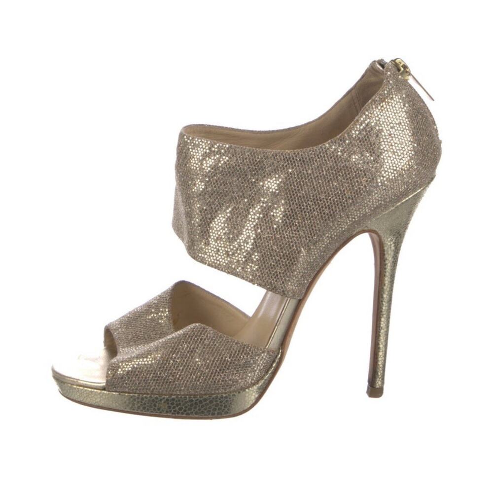 Jimmy Choo Gold Glitter Stiletto Platform Sandals Shoes Size EU 39